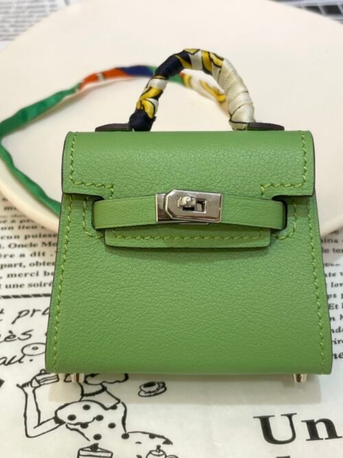 Handmade 187 Factory Kelly Twilly Charm Tadelakt Leather Vert Criquet Silver Hardware