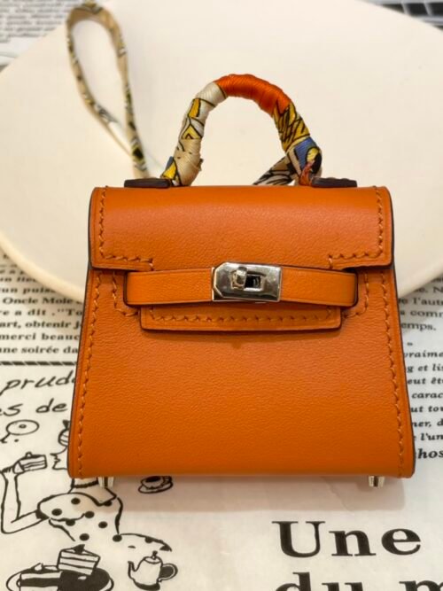 187 Factory Bag Charm Images Kelly Twilly Charm Orange Tadelakt Leather Silver Hardware
