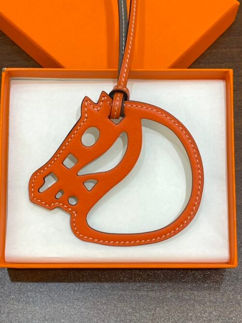 187 Factory Bag Charm Price Paddock Cheval Charm Swift Leather Orange & Etoupe