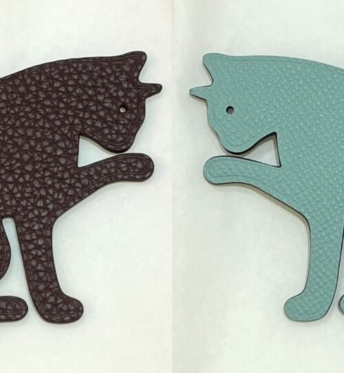 Taiwan 187 Factory Dark Coffee Togo / Blue Atoll Epsom Leather Cat Charm