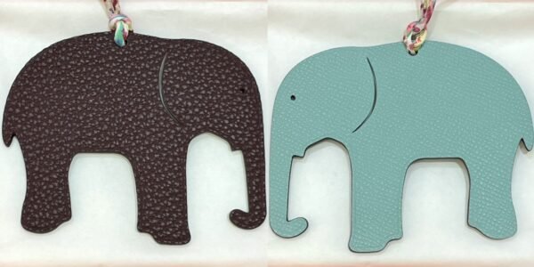 Full Handmade 187 Factory Elephant Bag Charm Epsom Blue Atoll / Togo Dark Coffee