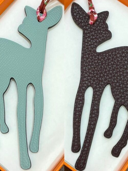 187 Factory Bag Charm Images Blue Atoll Epsom / Dark Coffee Togo Deer Charm