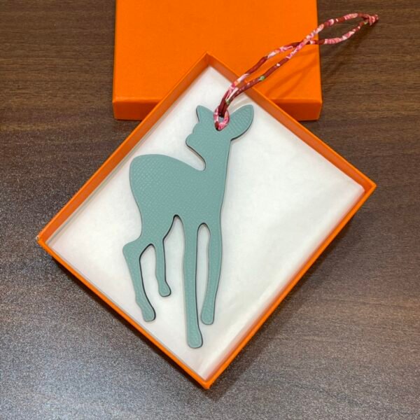 187 Factory Bag Charm Images Blue Atoll Epsom / Dark Coffee Togo Deer Charm