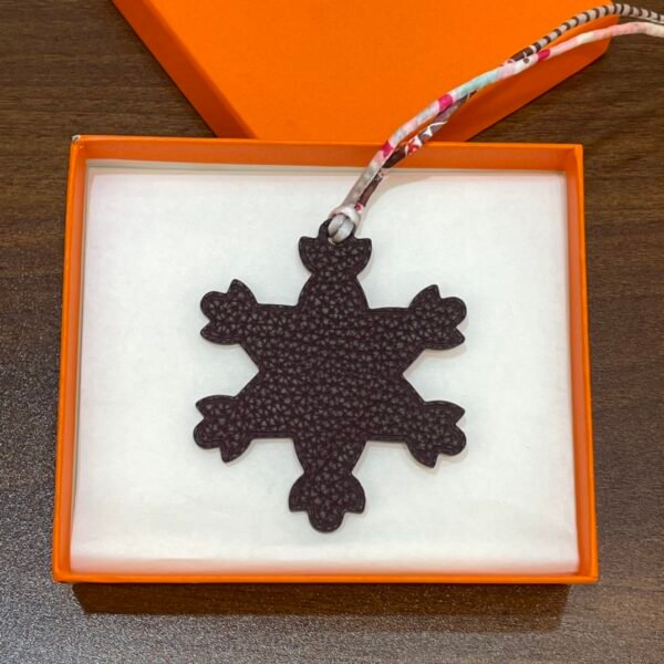 187 Factory Snowflake Bag Charm Epsom Leather Rose Confetti / Togo Leather Dark Coffee