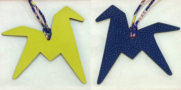 UK London 187 Factory Paper Crane Charm Lime Epsom Leather / Dark Blue Togo Leather
