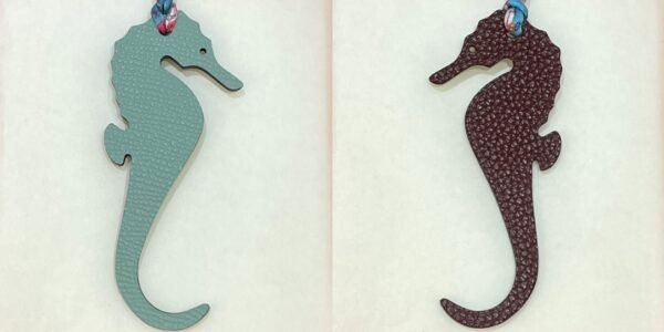 187 Factory Blue Atoll Epsom Leather / Dark Coffee Togo Leather Seahorse Charm