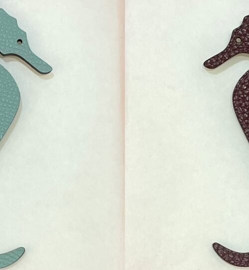 187 Factory Blue Atoll Epsom Leather / Dark Coffee Togo Leather Seahorse Charm