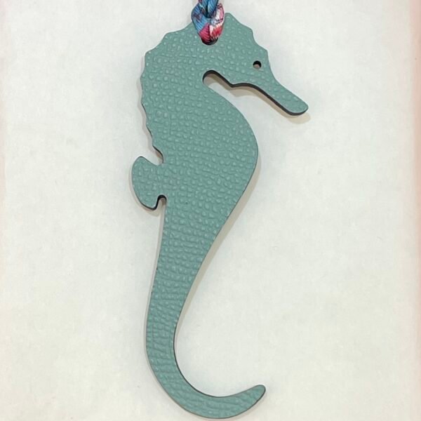 187 Factory Blue Atoll Epsom Leather / Dark Coffee Togo Leather Seahorse Charm
