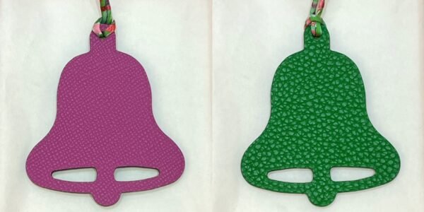187 Factory Epsom Leather Rose Purple / Togo Leather Vert Bamboo Bell Charms