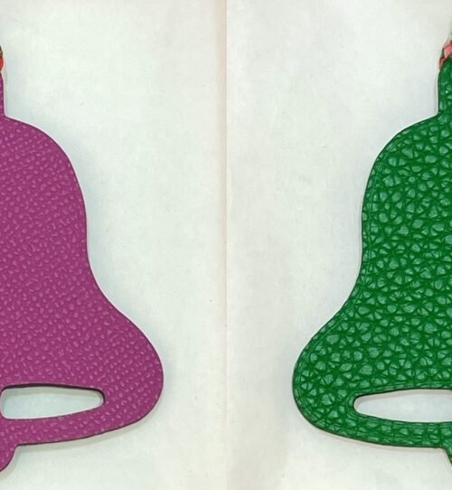 187 Factory Epsom Leather Rose Purple / Togo Leather Vert Bamboo Bell Charms