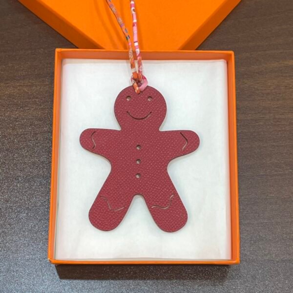 USA New York Gingerbread Man Charm Dark Red Epsom / Orange Togo Leather