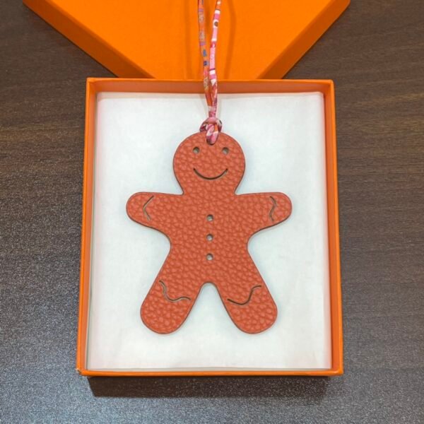 USA New York Gingerbread Man Charm Dark Red Epsom / Orange Togo Leather