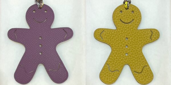 Handmade Bag Charms Epsom Violet / Togo Jaune Amber Gingerbread Man Charm
