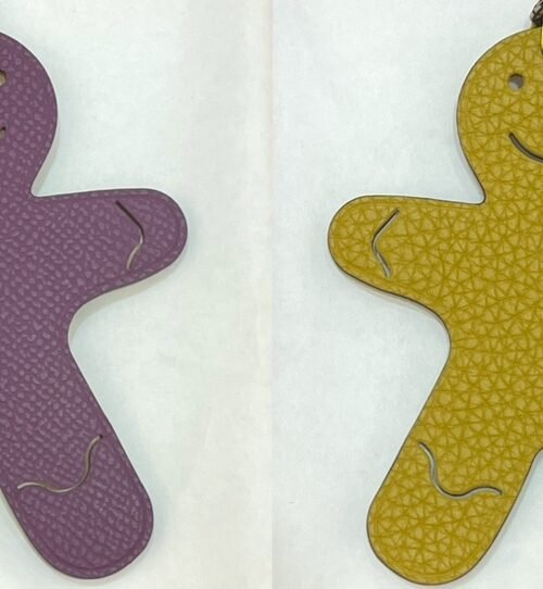 Handmade Bag Charms Epsom Violet / Togo Jaune Amber Gingerbread Man Charm