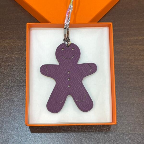 Handmade Bag Charms Epsom Violet / Togo Jaune Amber Gingerbread Man Charm