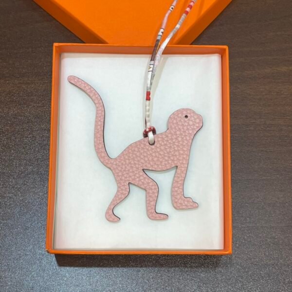 Handmade Guenon Bag Charm Togo Rose Sakura / Epsom Etoupe Grey