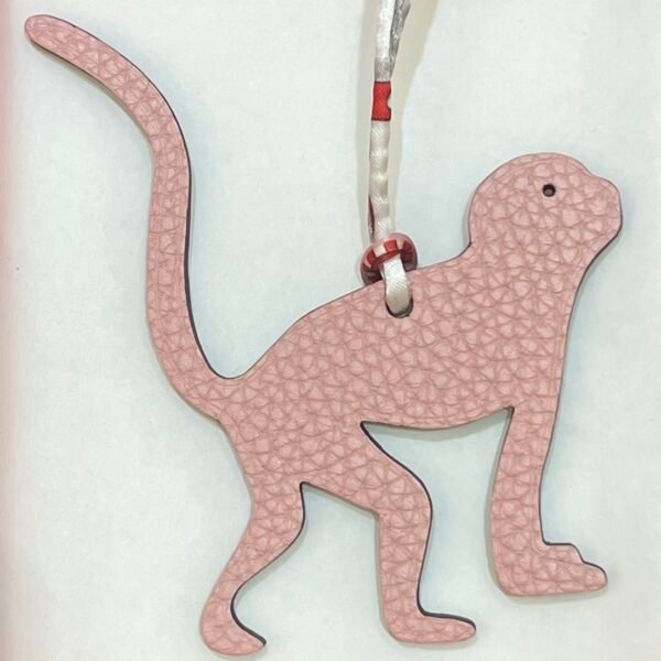 Handmade Guenon Bag Charm Togo Rose Sakura / Epsom Etoupe Grey