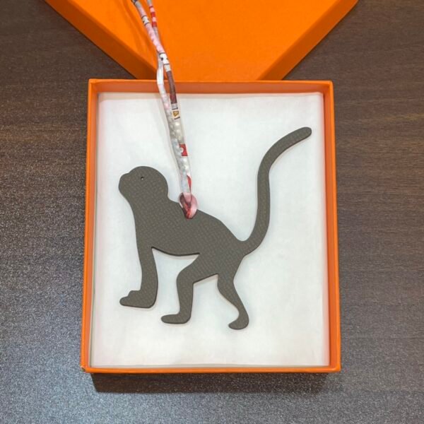 Handmade Guenon Bag Charm Togo Rose Sakura / Epsom Etoupe Grey