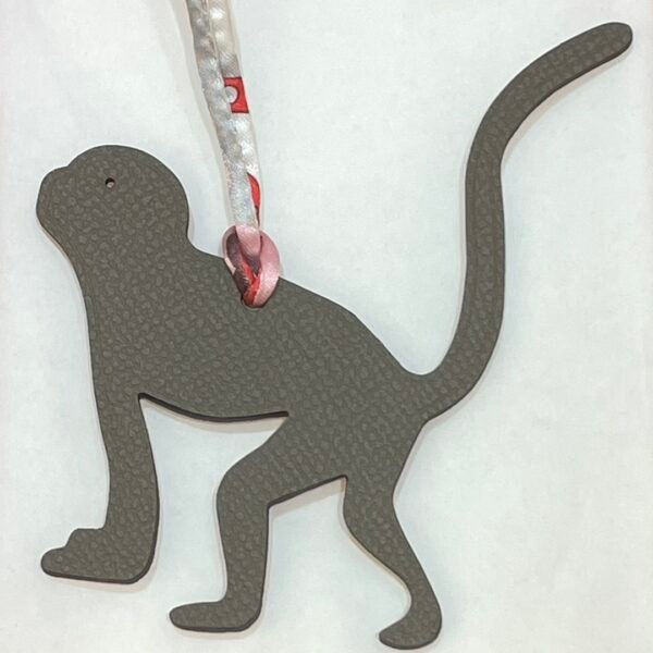 Handmade Guenon Bag Charm Togo Rose Sakura / Epsom Etoupe Grey