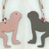 Handmade Guenon Bag Charm Togo Rose Sakura / Epsom Etoupe Grey
