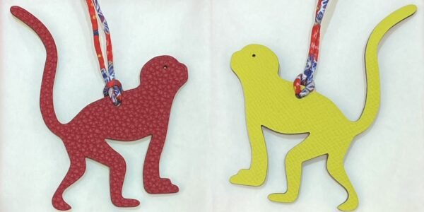 Handmade Bag Charm Rouge Casaque Togo / Lime Epsom Guenon Charm
