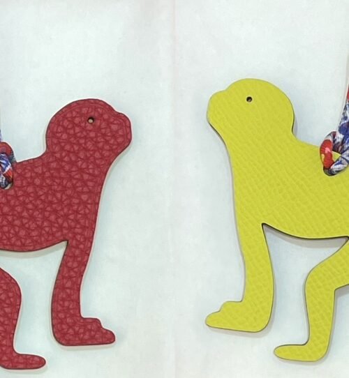 Handmade Bag Charm Rouge Casaque Togo / Lime Epsom Guenon Charm