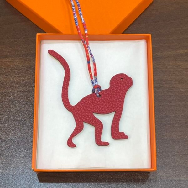 Handmade Bag Charm Rouge Casaque Togo / Lime Epsom Guenon Charm