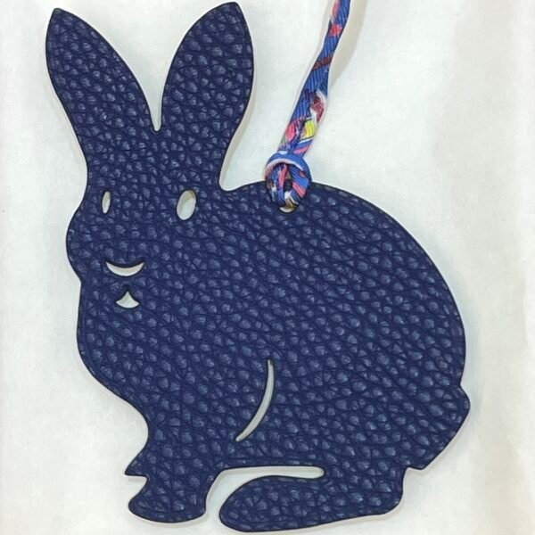 UK London Bag Charm Epsom Lime / Togo Dark Blue Rabbit Charm