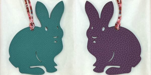 Lovely Rabbit Charm Malachite Epsom / Violet Togo Leather Bag Charms