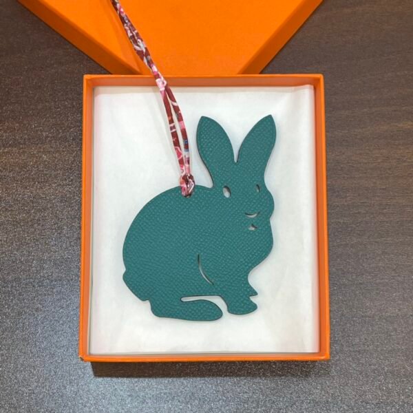 Lovely Rabbit Charm Malachite Epsom / Violet Togo Leather Bag Charms