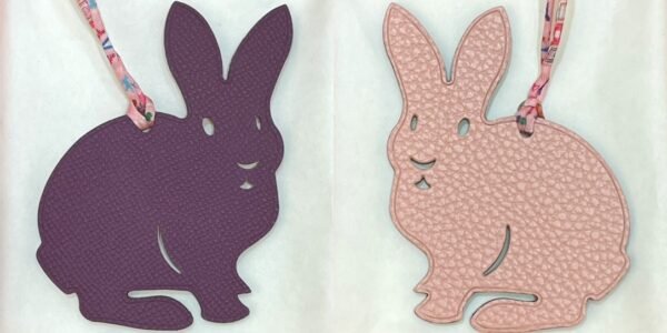 Full Handmade Violet Epsom Leather / Rose Sakura Togo Leather Rabbit Charm