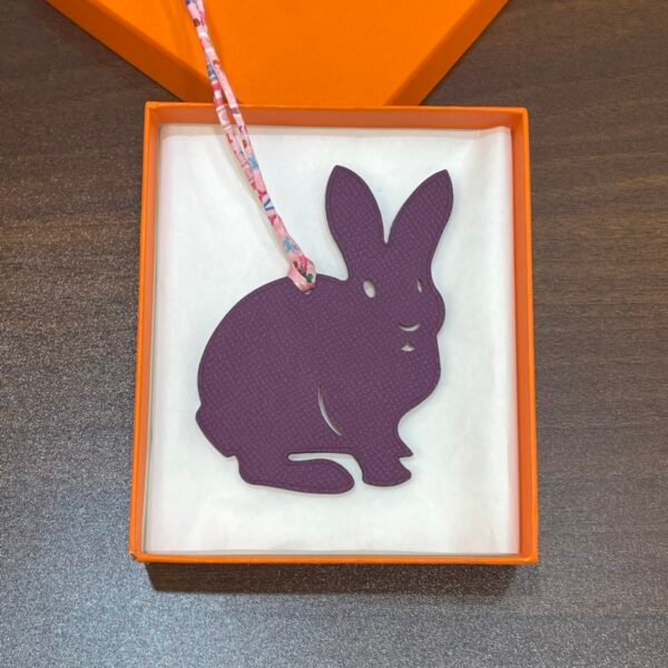 Full Handmade Violet Epsom Leather / Rose Sakura Togo Leather Rabbit Charm