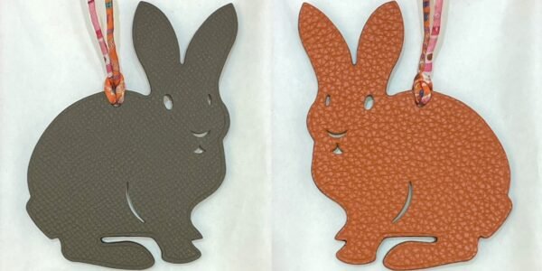 Handmade Rabbit Bag Charm Epsom Leather Etoupe Grey / Togo Leather Orange