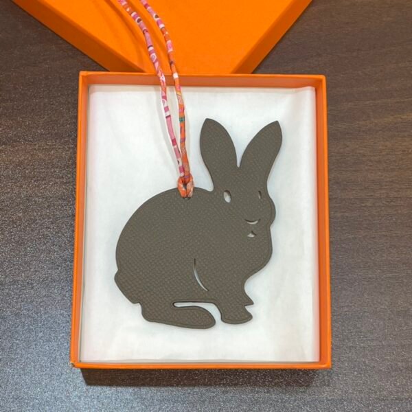 Handmade Rabbit Bag Charm Epsom Leather Etoupe Grey / Togo Leather Orange