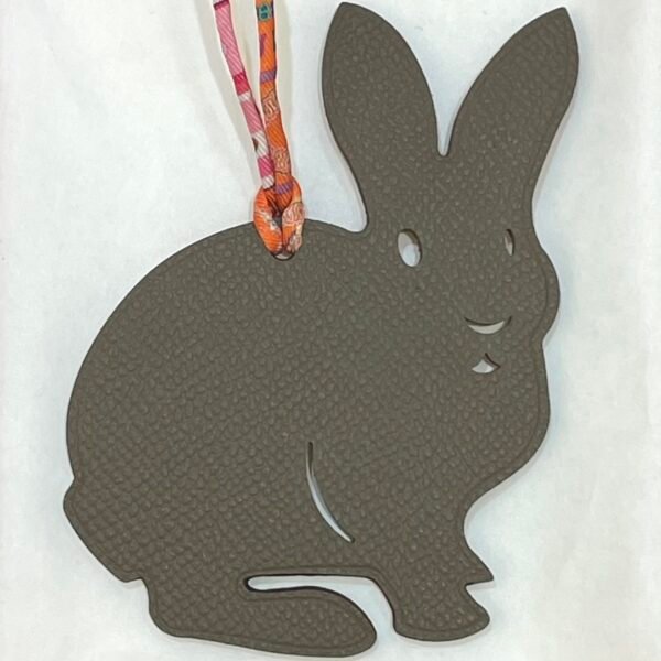Handmade Rabbit Bag Charm Epsom Leather Etoupe Grey / Togo Leather Orange