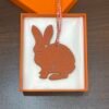 Handmade Rabbit Bag Charm Epsom Leather Etoupe Grey / Togo Leather Orange