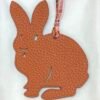 Handmade Rabbit Bag Charm Epsom Leather Etoupe Grey / Togo Leather Orange