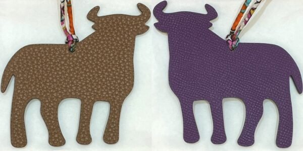 Handmade Calf Charm Gold Togo / Violet Epsom Bag Charm