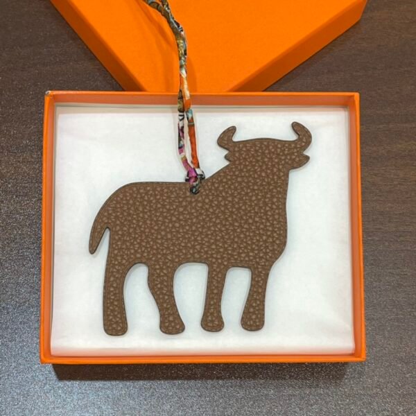 Handmade Calf Charm Gold Togo / Violet Epsom Bag Charm