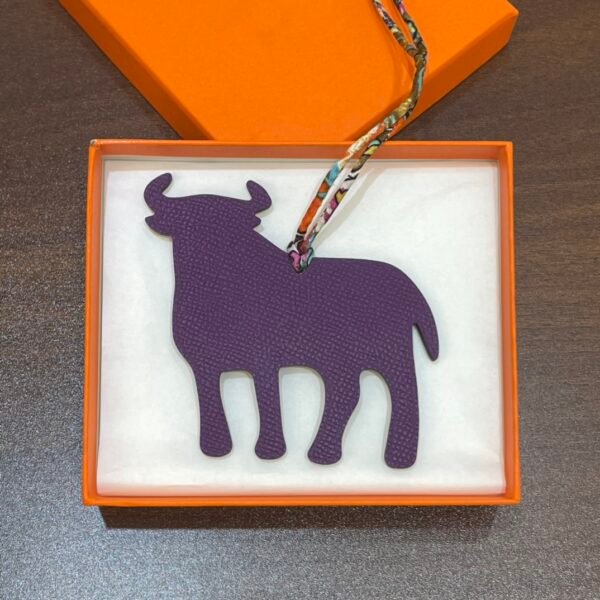 Handmade Calf Charm Gold Togo / Violet Epsom Bag Charm