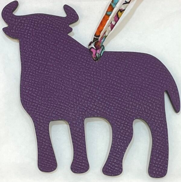Handmade Calf Charm Gold Togo / Violet Epsom Bag Charm