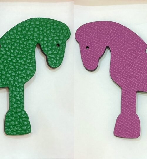 Full Handmade Military Horse Charm Vert Bambou Togo / Rose Purple Epsom Bag Charm