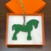 Full Handmade Military Horse Charm Vert Bambou Togo / Rose Purple Epsom Bag Charm
