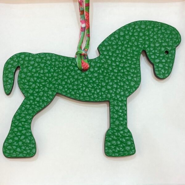 Full Handmade Military Horse Charm Vert Bambou Togo / Rose Purple Epsom Bag Charm