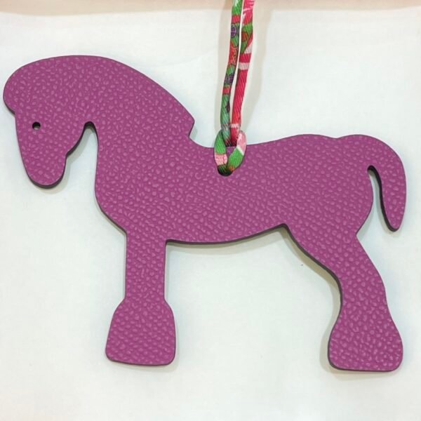 Full Handmade Military Horse Charm Vert Bambou Togo / Rose Purple Epsom Bag Charm