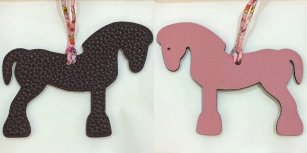 New Arrival Military Horse Charm Bordeaux Togo Leather / Pink Epsom Leather