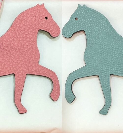 Full Handmade Stepping Horse Charm Togo Rose Confetti / Epsom Blue Atoll