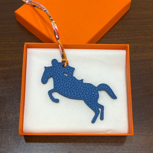 UK London Epsom Leather Gold / Togo Leather Blue Azteque Knight Horse Charm