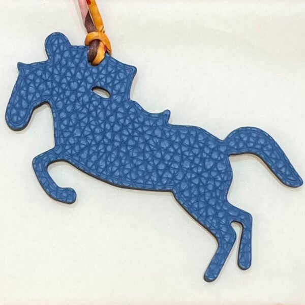UK London Epsom Leather Gold / Togo Leather Blue Azteque Knight Horse Charm