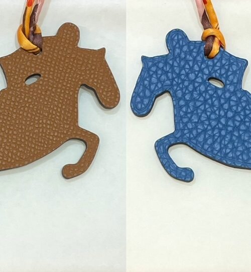 UK London Epsom Leather Gold / Togo Leather Blue Azteque Knight Horse Charm